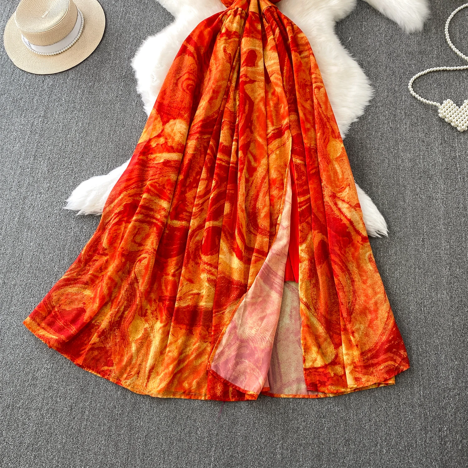 Abito da sera Boho elegante estivo per donna Stampato floreale Twist Vacanza al mare femminile Spacco alto Nuovo nel 2025 Beach Chic