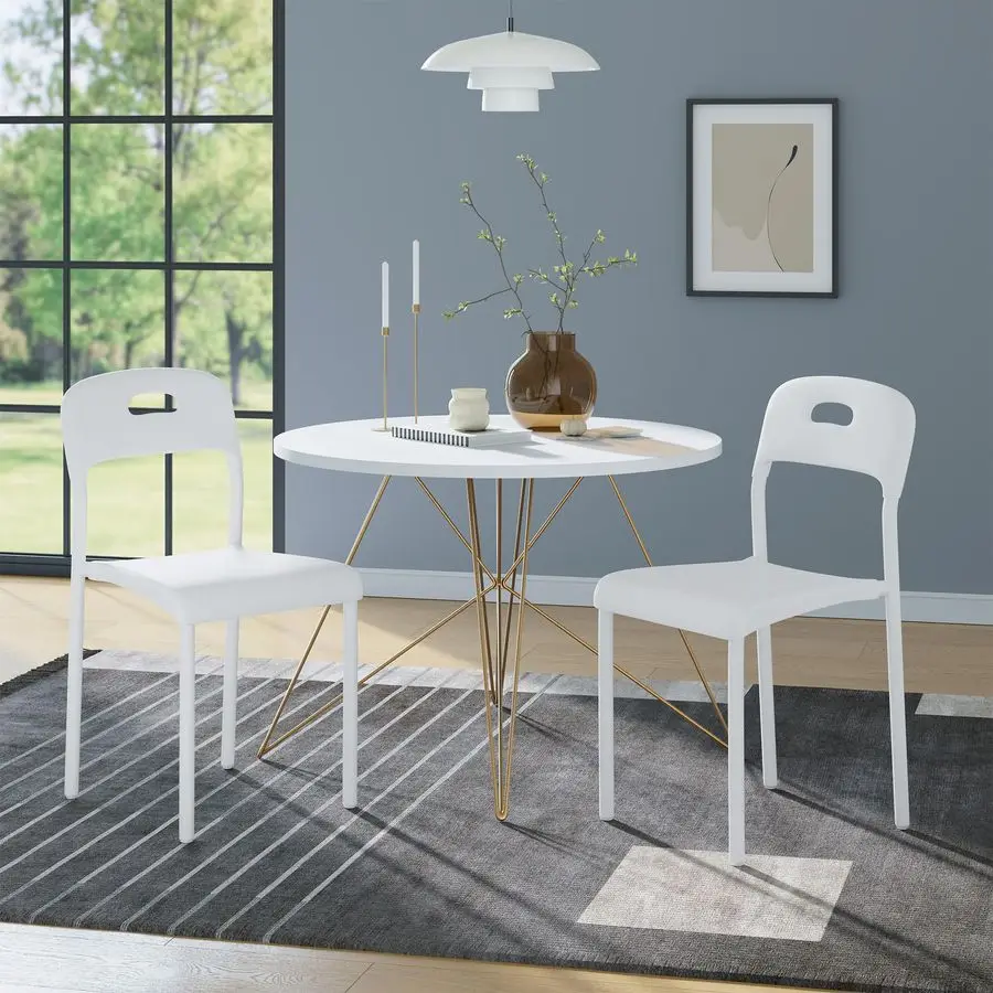 

Modern Stackable Dining Chairs Set of 2, Kitchen Chair with Metal Legs and Ergonomic Plastic Seat, Waterproof amp StainResistan