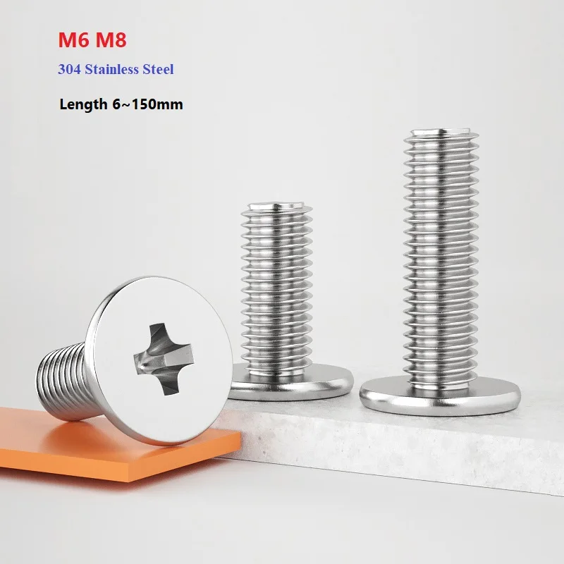 

10/20pcs CM M6 M8 304 Stainless Steel Cross Phillips Ultra Thin Super Low Flat Wafer Head Screw Bolt Length 6 To 150mm