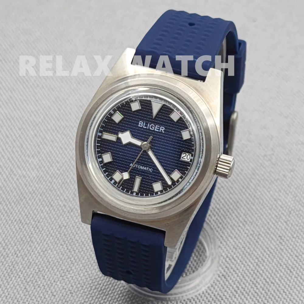 38mm 2023 New Arched Glass Stainless Steel Watch Rubber Strap Japan Nh35 Automatic Movement