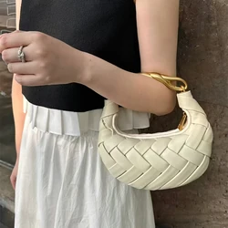 Golden Handle Woven Bird Nest Bag For Women 2024 New Fashionable And High-end Handbag Crescent Shoulder Crossbody Dumpling Bag