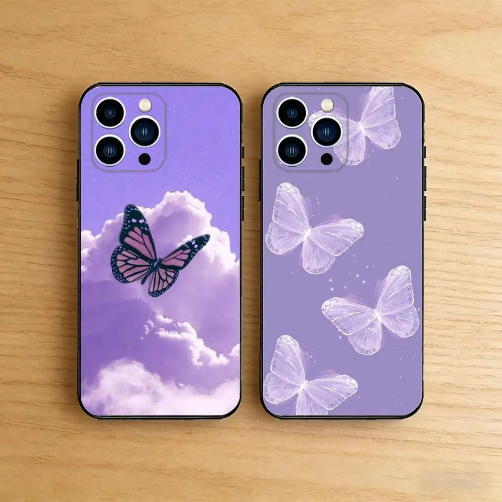 

Purple Butterflies Case For iPhone 17 16 15 14 13 12 11 Pro Max XR XS 8 7 Plus 16E Soft Silicone Cover