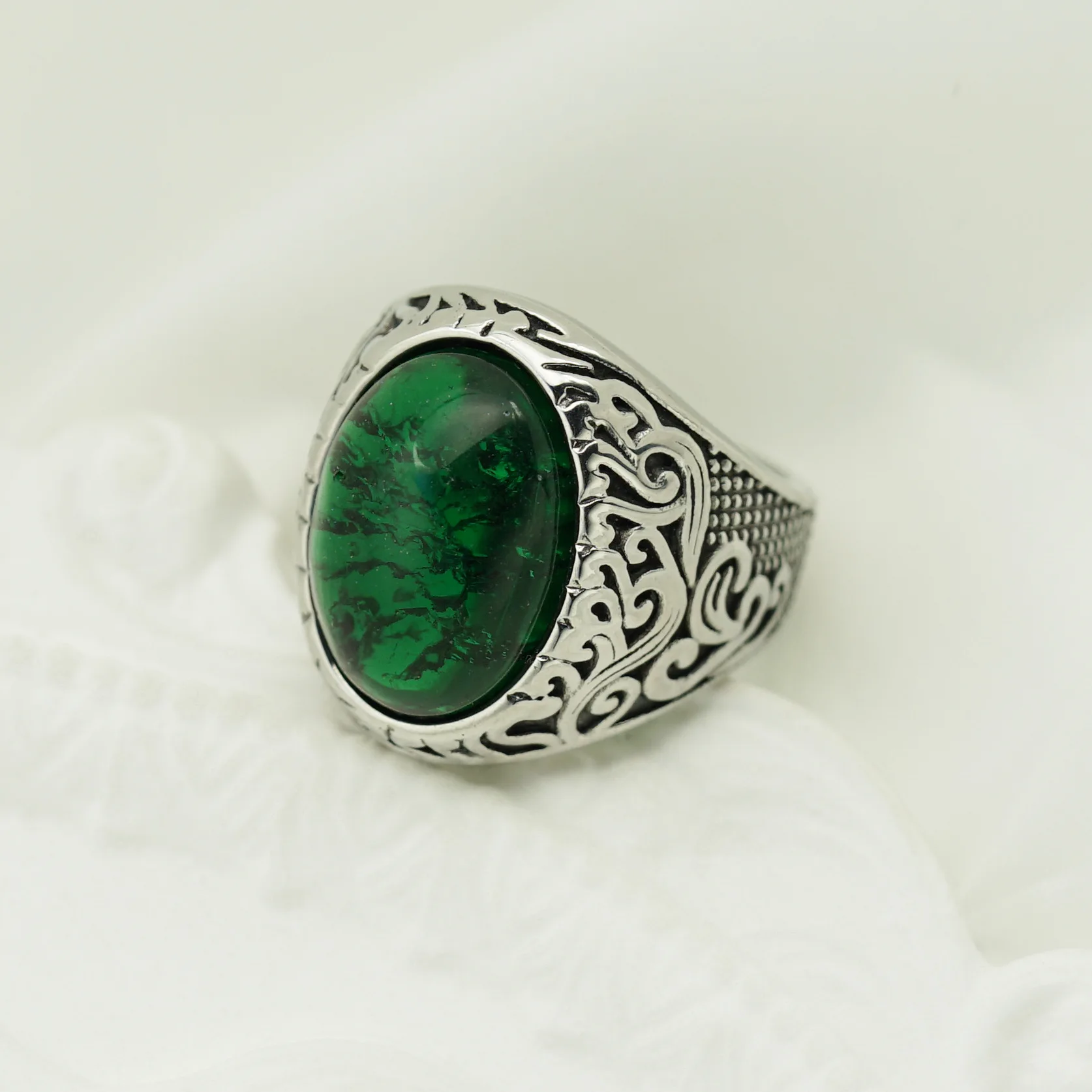 Stainless steel Cool Unique Black full color Stone Ring Titanium Steel Retro Old Totem Jewelry For Man Factory Price Sale