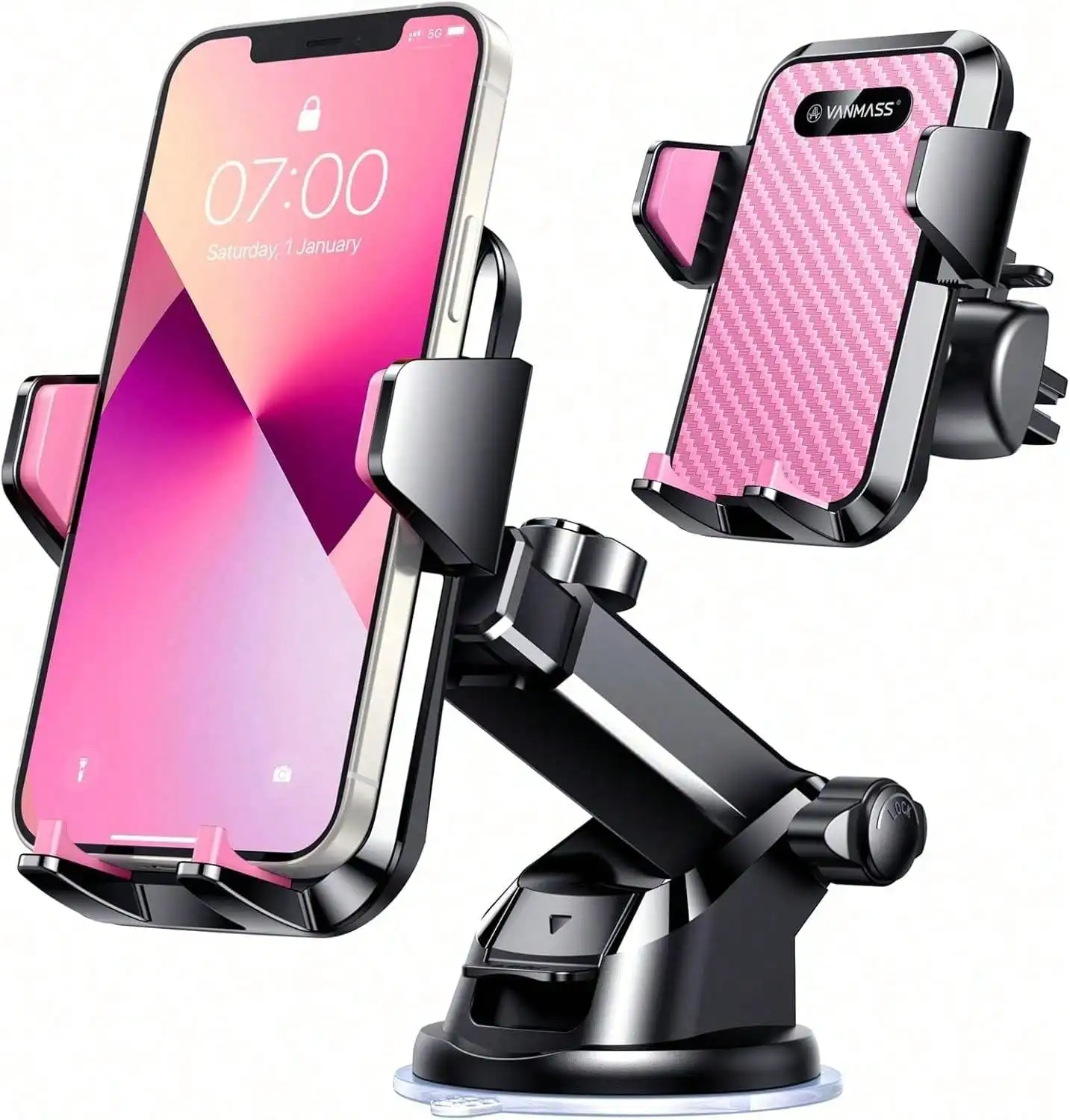 Maximum Suction And Military Grade Ultimate Car Phone Holder [Patent Certificate] Phone Holder Truck, Used For Dashboard Windshield Vents, Suitable For IPhone, Suitable For Samsung, Pink