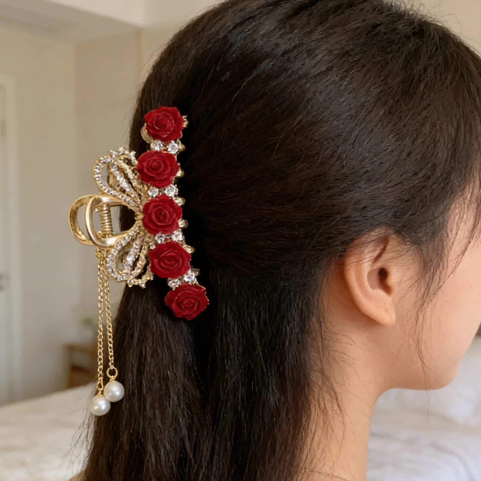 

Набор из 3 декоративных заколок для волос: банты, ленты, кисточки, цветы, зажимы-крабы для надежной фиксации, аксессуары для укладки волос для женщин, на День святого Валентина