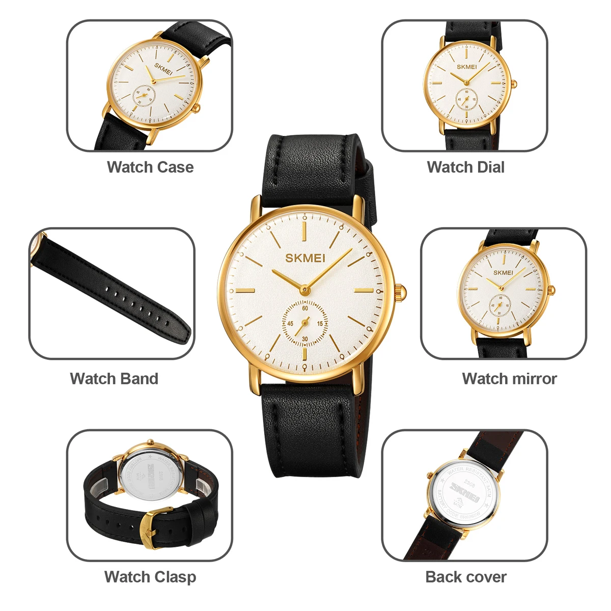 SKMEI Large Dial Simple Quartz Movement Watches Mens Genuine Leather Strap 3Bar Waterproof Time Wristwatches Reloj Para Hombre