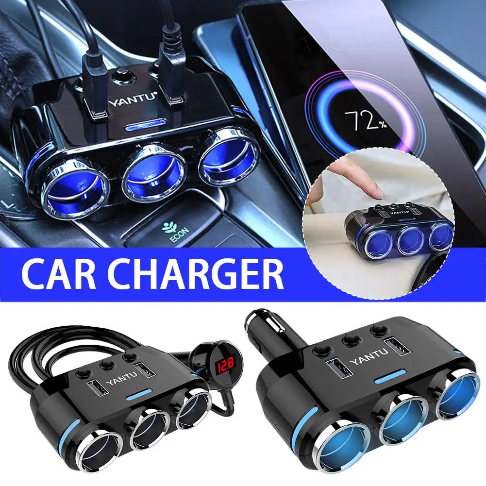 

12V 3 Way Car Cigarette Lighter Socket Splitter Dual Charger USB Car LED Display Cigarette Adapter Lighter Power Charger V7H9