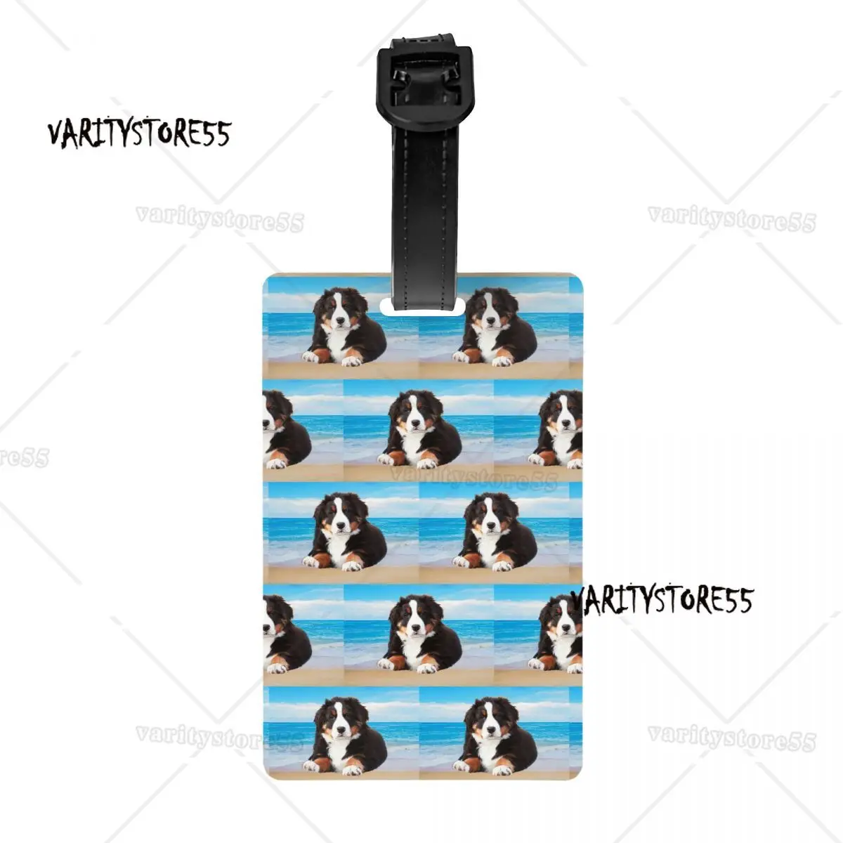 Bernese Mountain Dog Sitting On Beach Luggage Tags Custom Animal Baggage Tags Privacy Cover Name ID Card