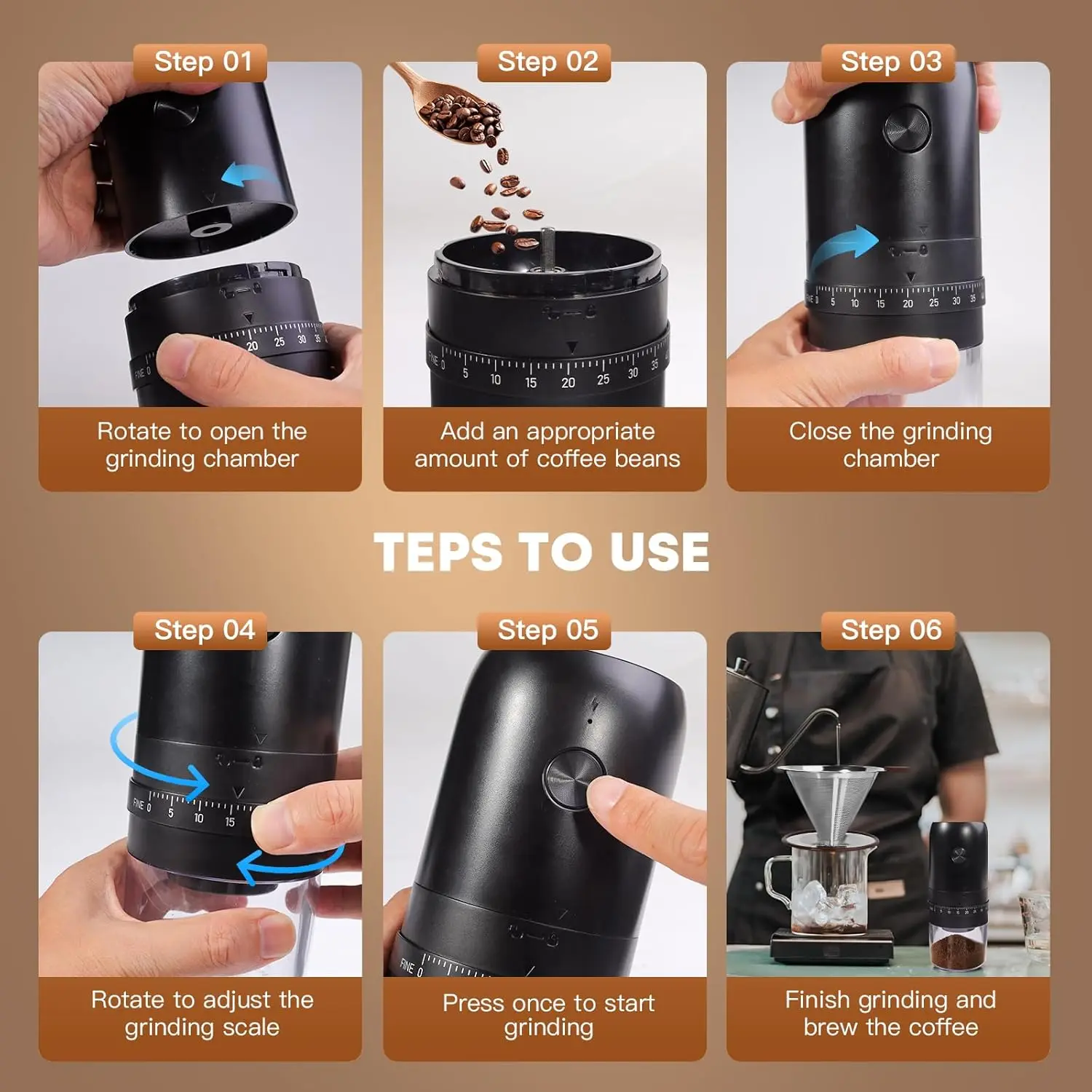 New Portable USB Electric Coffee Bean Grinder 40 Gears External Adjustable Rechargeable Grinders Household Mini Coffee Machine