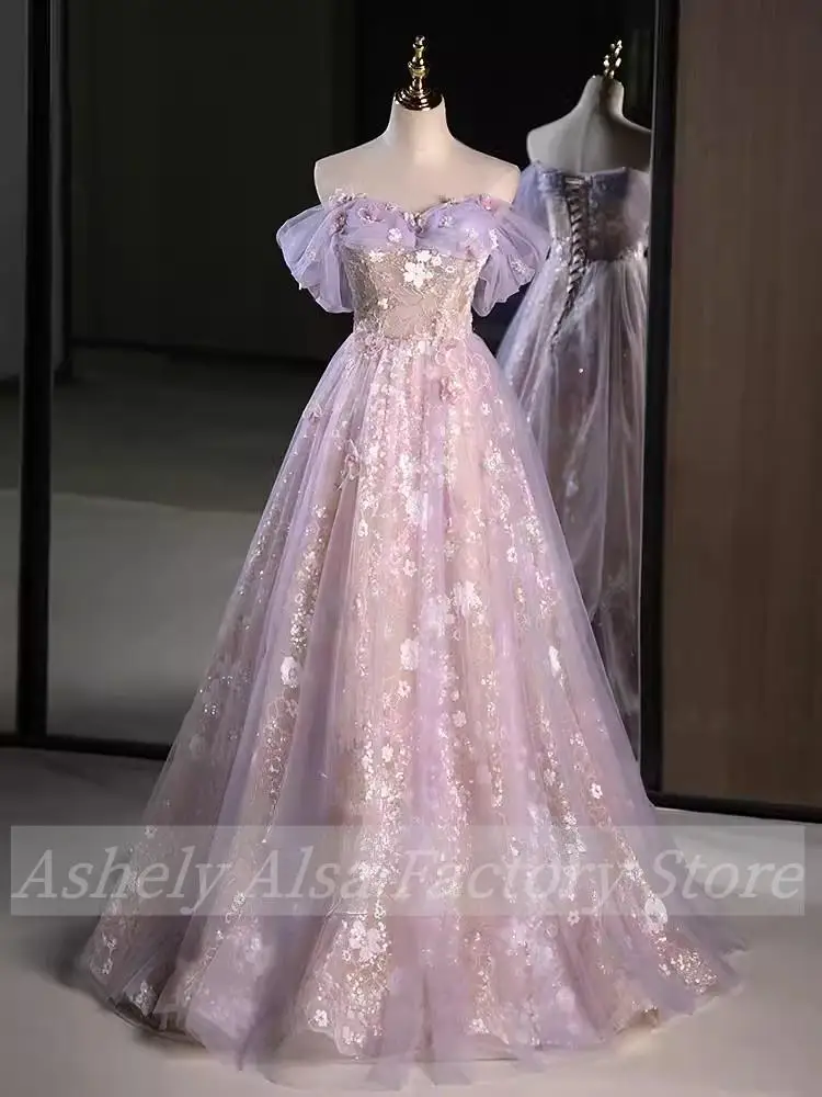 NA22 Customized Luxury Lilac Princess Formal Evening Dresses Off Shoulder Lace Sweet 15 16 Prom Birthday Party Gown Quinceanera