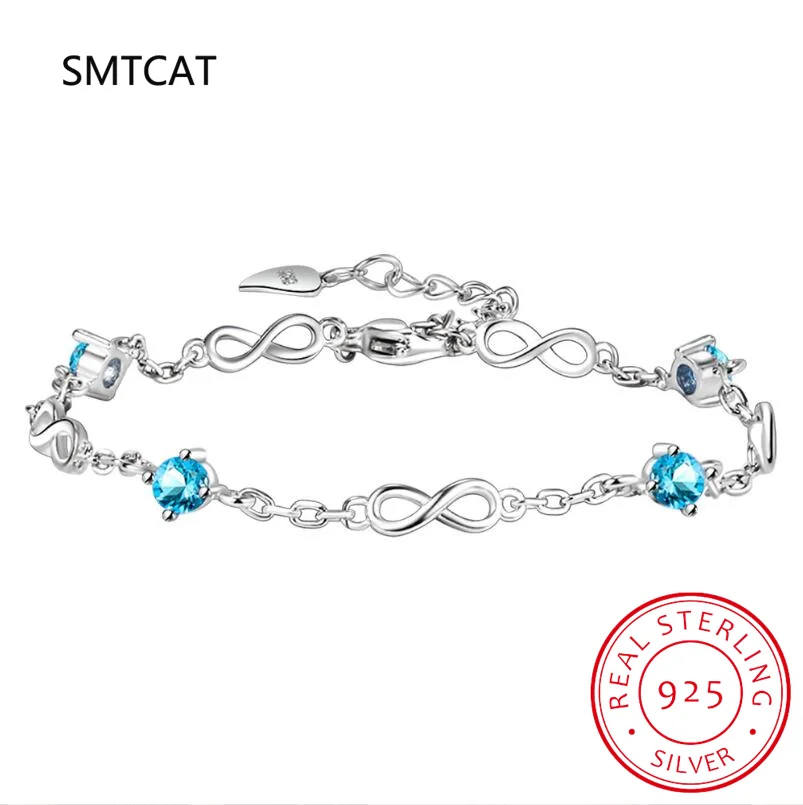 Infinity Natural Blue Topaz 925 Sterling Silver Infinite Love Bracelet for Women Fashion Gemstone Jewelry Anniversary Gift