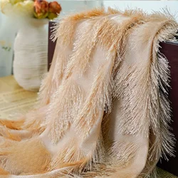 Fashionable Designer Fabric with Multicolor Long Fringe and Embossed Pattern for Dressmaking and Clothing