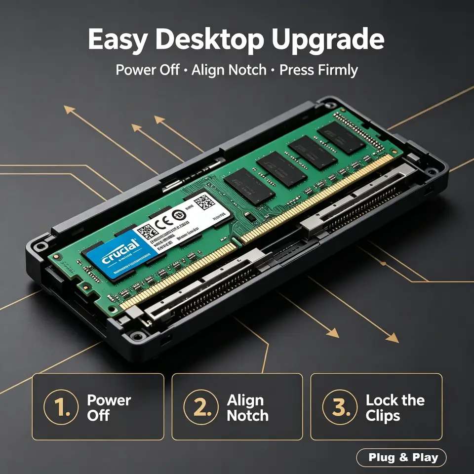 ذاكرة سطح المكتب الأصلية Crucial DDR3/DDR3L 4GB 8GB، 8 شرائح لوحة دوائر خضراء، 1.35V 1.5V، 1333 1600 1866MHz 240Pin DIMM لأجهزة الكمبيوتر القديمة - 6