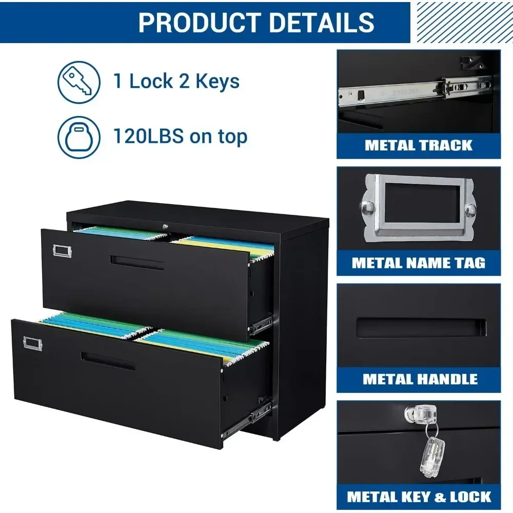 Lateral File Cabinet with Lock, 2 Drawer Large Metal Filing Cabinet,Home Office Lockable Storage Cabinet