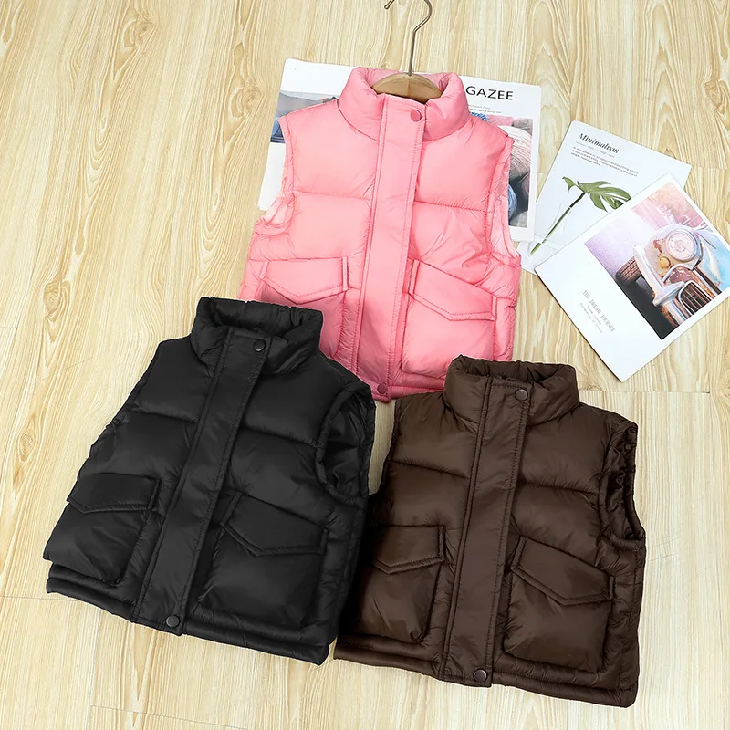 2024 Autumn Winter Girls Boys Casual Thick Warm Waistcoat Kids Vest 3-12 Years