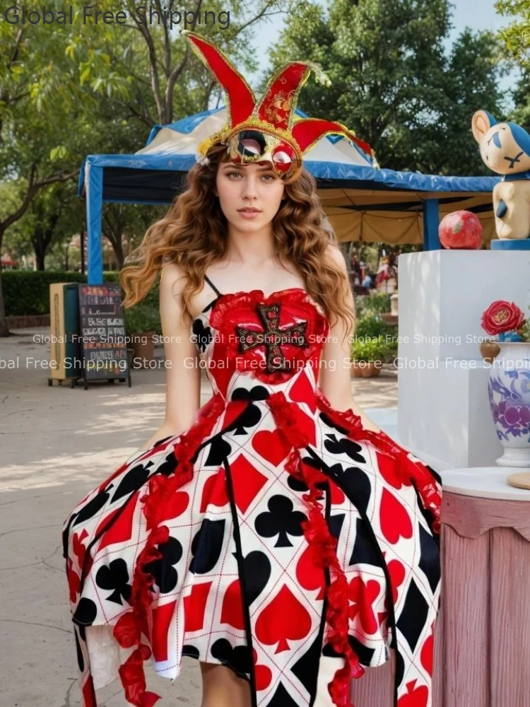 

Fashion Stage Performance Mask Set Halloween Clown Costume Bar Nightclub Singer Dance Festival Carnival Club Peach Heart Dress