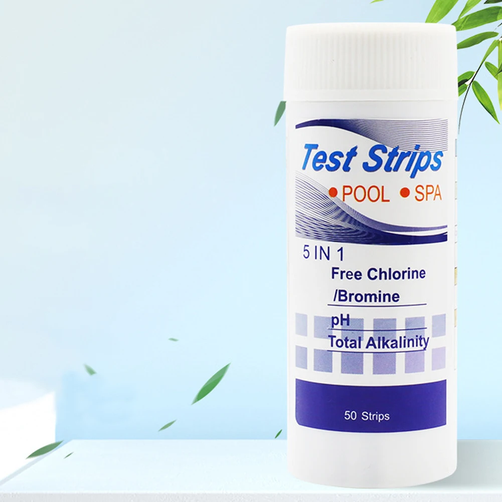 50Pcs Water Tester Paper Accurate 5 In 1 Pool Test Strips Hot Tub Test Strips for Chlorine/Hardness/ Bromine/ Alkalinity/PH