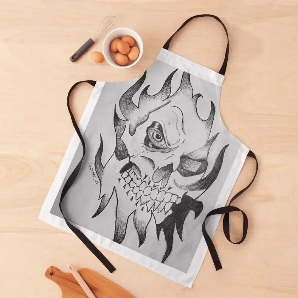 

Skull On Fire Apron Kitchen accessories Christmas gift Cooking Apron