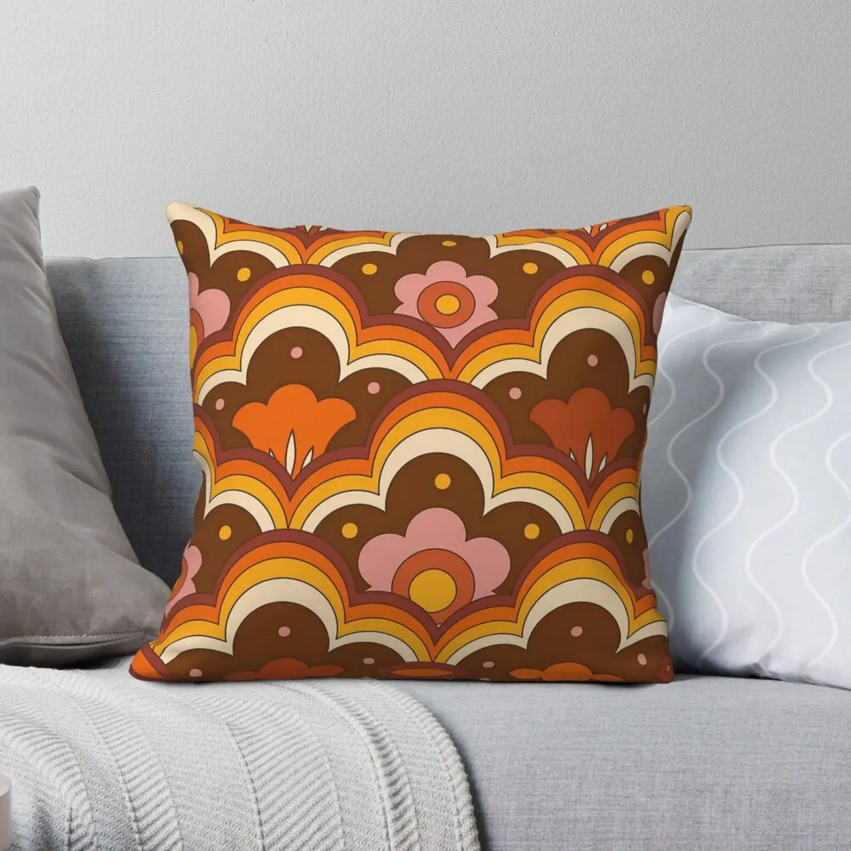 Psychedelic Flower Power Square Pillowcase Polyester Linen Velvet Creative Zip Decorative Car Cushion Cover 18
