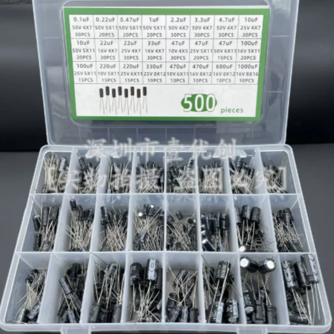 24 Specifications 500 Pieces Electrolytic Capacitor Storage Box Kit, Range: 0.1uF - 1000uF