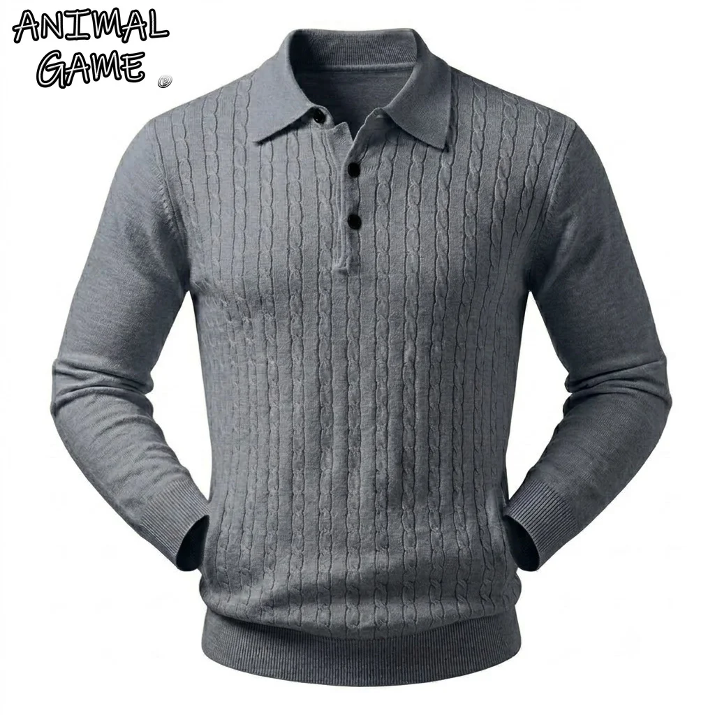 Men's Long Sleeve Polo Collar Sweater Casual Button Down Knitted Pullover T-Shirt Fall Winter Knitwear Top Autumn Sweatcoats