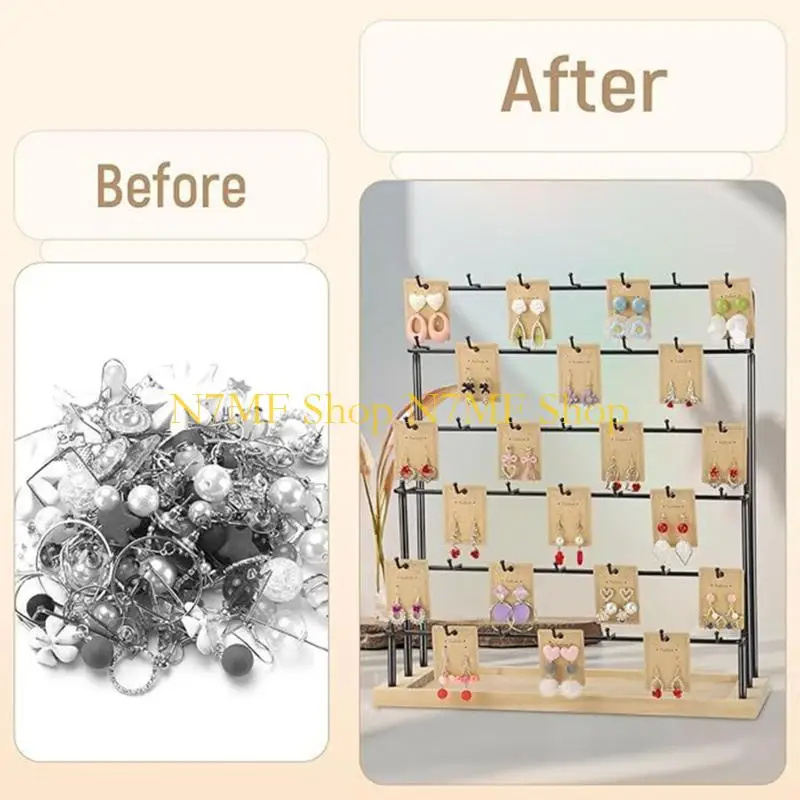 N7MF 6 Layer Detachable Earring Sturdy Iron Construction 30 Hook Capacity