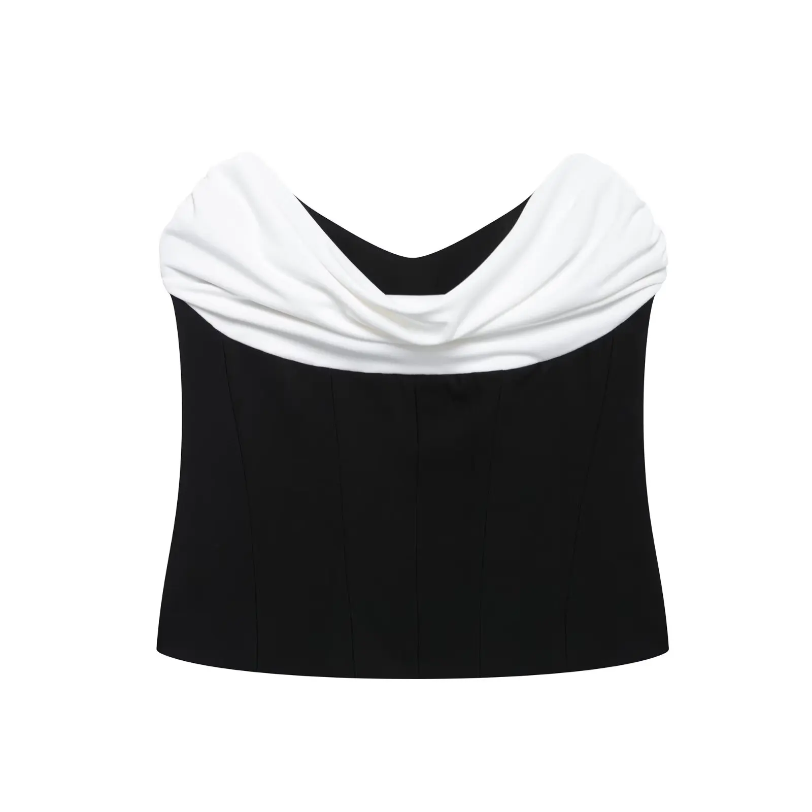 TRAFZA Women's Sleeveless Slim Splice Tube Top Off-Shoulder Side Zipper Summer Female Fashion Solid Fold Sexy Temperament Top