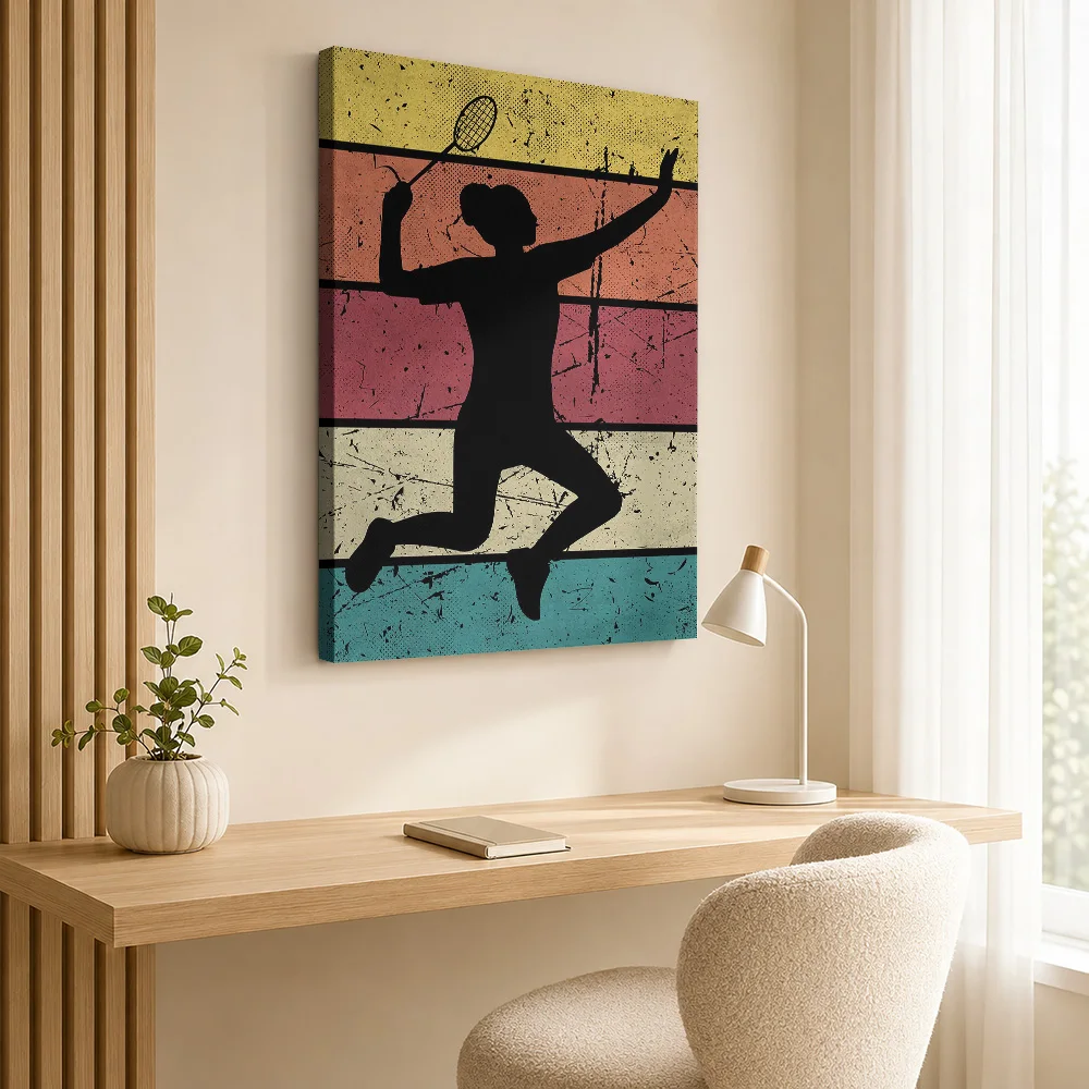 Badminton Player Silhouette Canvas Painting Poster Personalized Photo Sports Portrait Wall Art for Bedroom Decor Ready to Hang