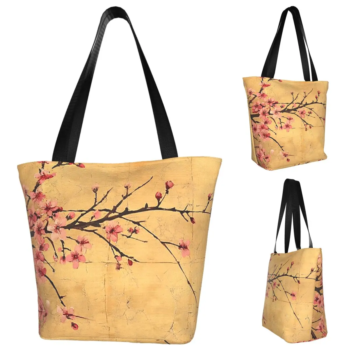 

Сакура вишневый цвет японские цветы сумка для покупок холст большая вместительная сумка на плечо Shopper продуктовая сумка для женщин
