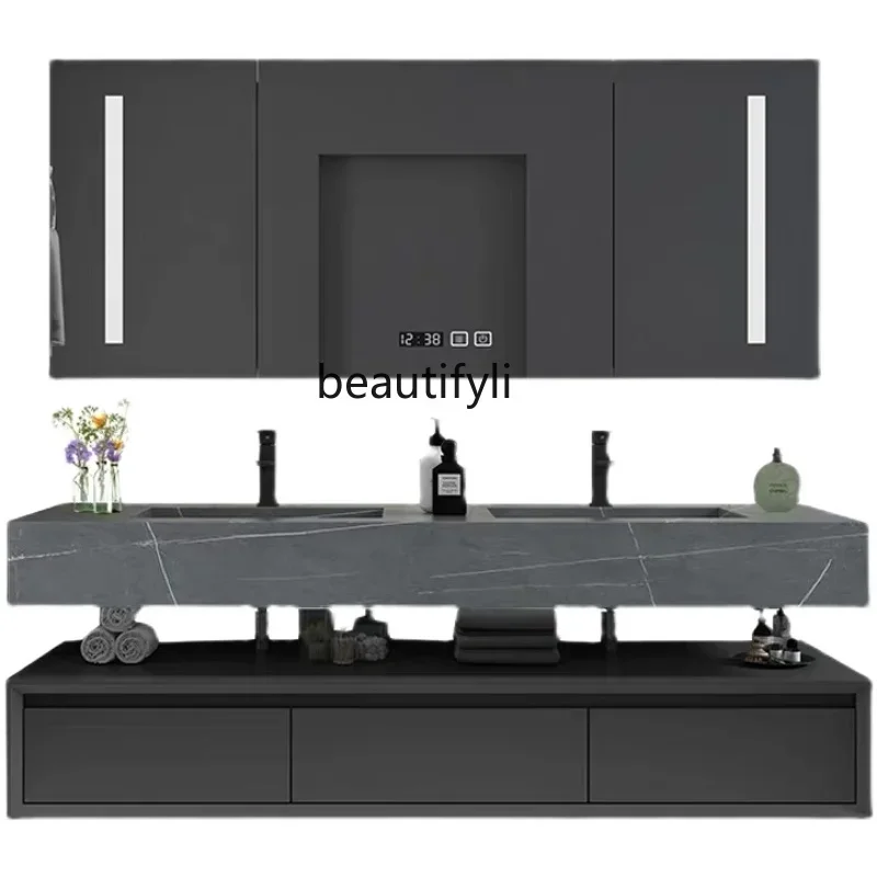 Light Luxury Stone Plate Bathroom Cabinet Whole Washbin Washstand Bathroom Washbasin Smart Mirror Wall Cupboard