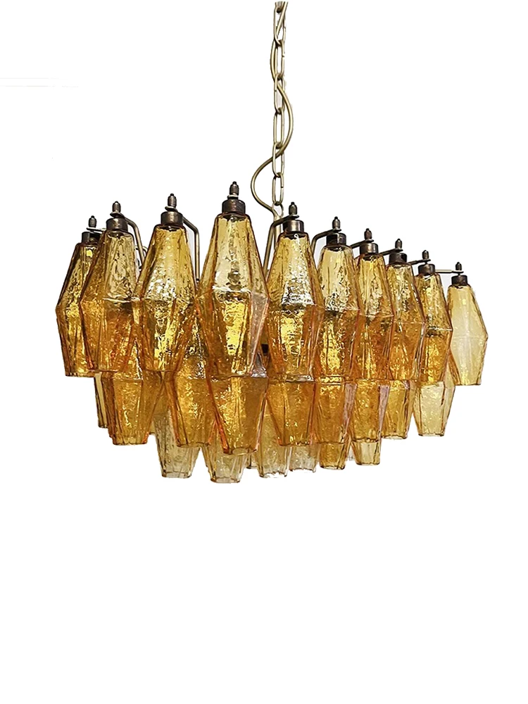 Gemstone Shape Amber Glass Chandeliers Lamp Lighting Fixtures Cottage Dining Room Luxury Home Lustre Foyer Oval Hanging Light