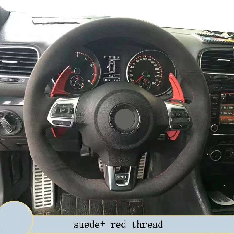 

Car Steering Wheel Cover Black Suede for Volkswagen Golf 6 GTI MK6 VW Polo GTI Scirocco R Passat CC R-Line 2010 Car Interior