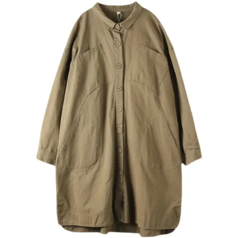 

Spring and Autumn Oversized Women's Windbreaker Coat Commuter Splicing Retro Windproof Coat