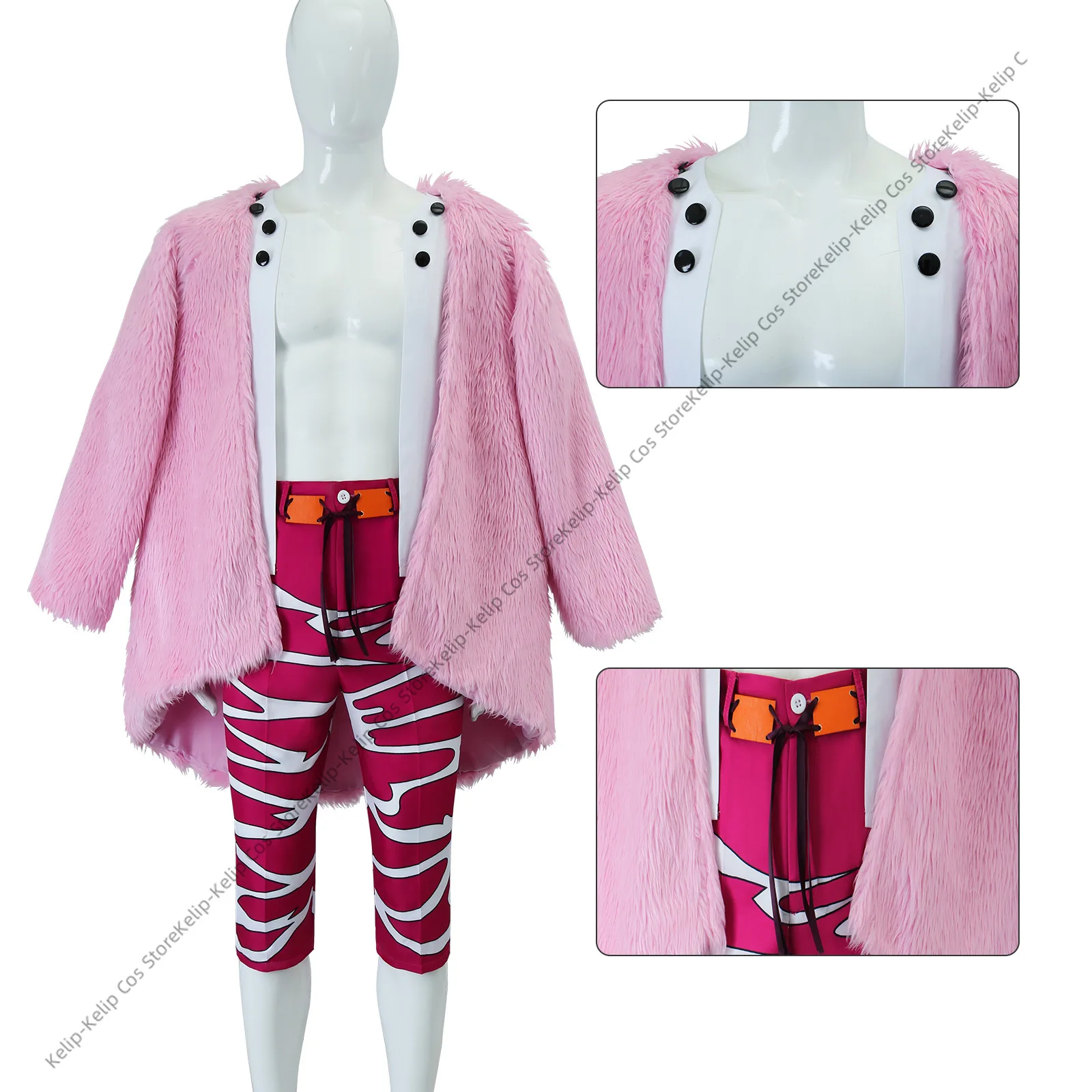 Anime Donquixote Doflamingo Cosplay Costume Thread Fruit Female Sexy Skirt Pink Plush Fur Coat Cloak Woman Carnival Party Suit