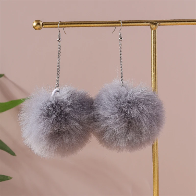 Trendige bunte große Plüsch-Kugel-Ohrringe für Frauen und Mädchen, Party, Festival, Schmuck, Geschenke – Detail 13