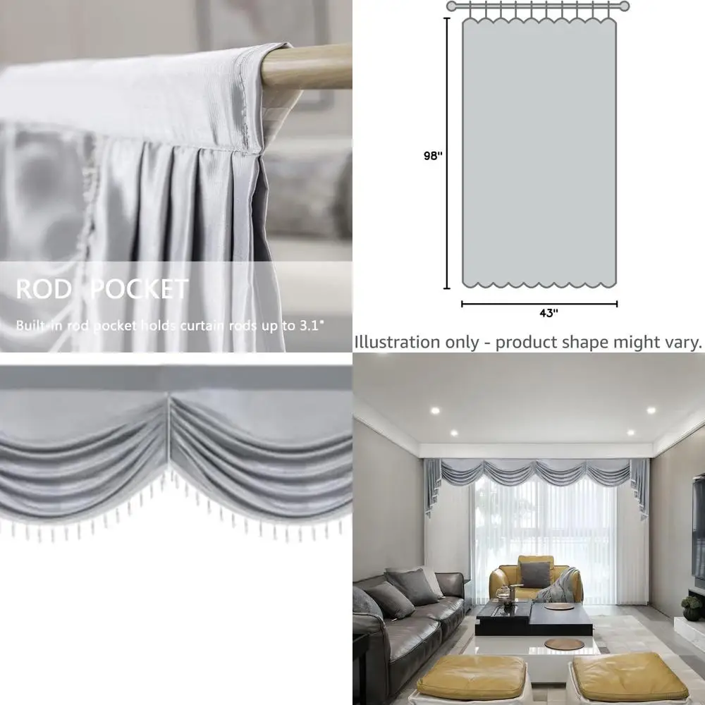 

Grey Crystal Beaded Waterfall Valance for Living Room, Bedroom, Dining Room, and Kitchen, 98 Window Curtain with Rod Pocket