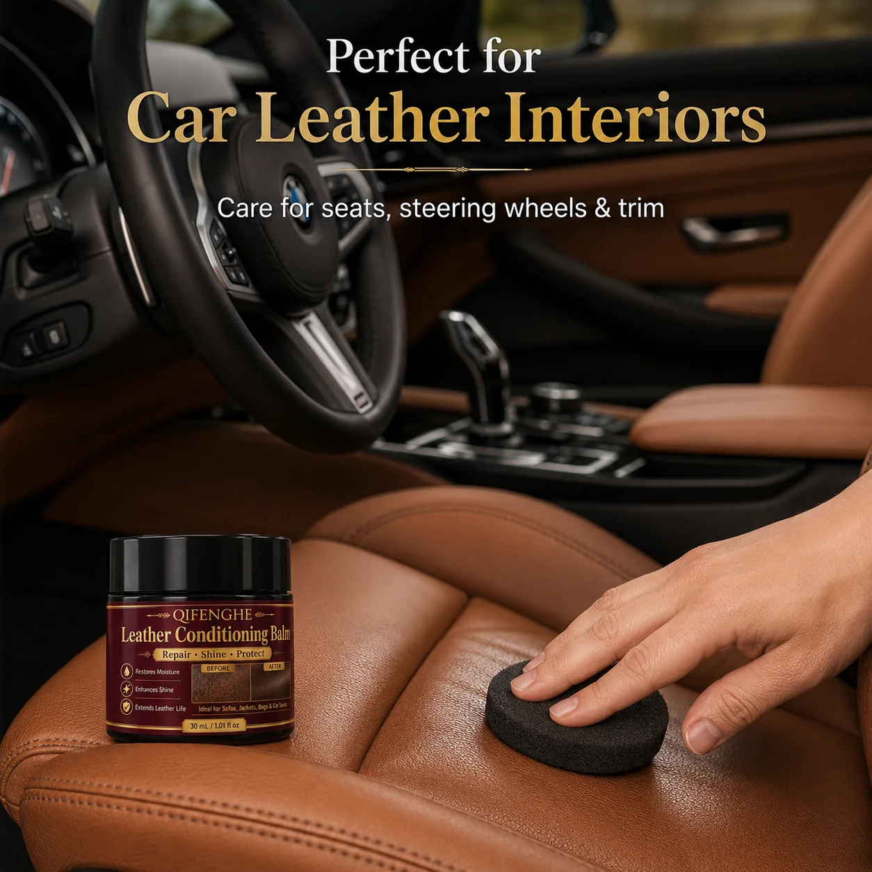 30ml Multi-Purpose Leather Balm - Softens, Conditions & Shines Car Interior, Furniture, Shoes & Bags