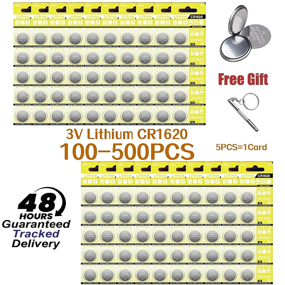 CR1620 3V Lithium Coin Cells CR1620 DL1620 BR1620 Button Battery For Watch Car Remote Control Calculator Scales Shavers