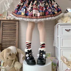 Pu Winter Japanese Lolita Boots Fluffy Round Toe Kawaii Anime Cosplay Women Shoes Lolita Ankle Boots Plus Velvet Warm Loli Boot