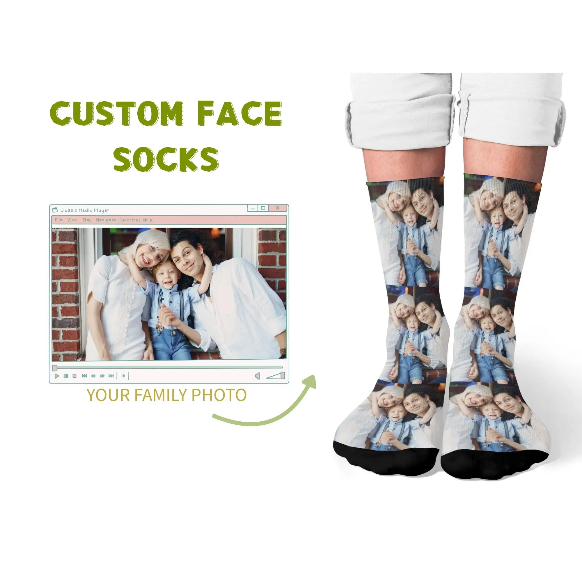 Family Custom Socks Personalized Family Photo Print Breathable Comfortable Crew Socks Heartwarming Happy Family Moments Gift