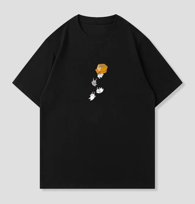 T-shirt Bunny Printed Cute Rabbits Falling From Box  Short Sleeved Top Women Funny Cartoon Graphic Casual Y2k Streetwear Tee Top