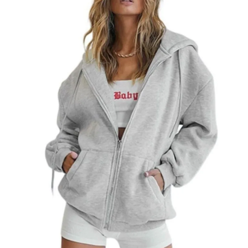 Women's Zipper Hoodie New Sweatshirt Casual Zipper Style Top Women Hooded Jacket Sweatshirt Casual Drawstring Hoodie With Pocket