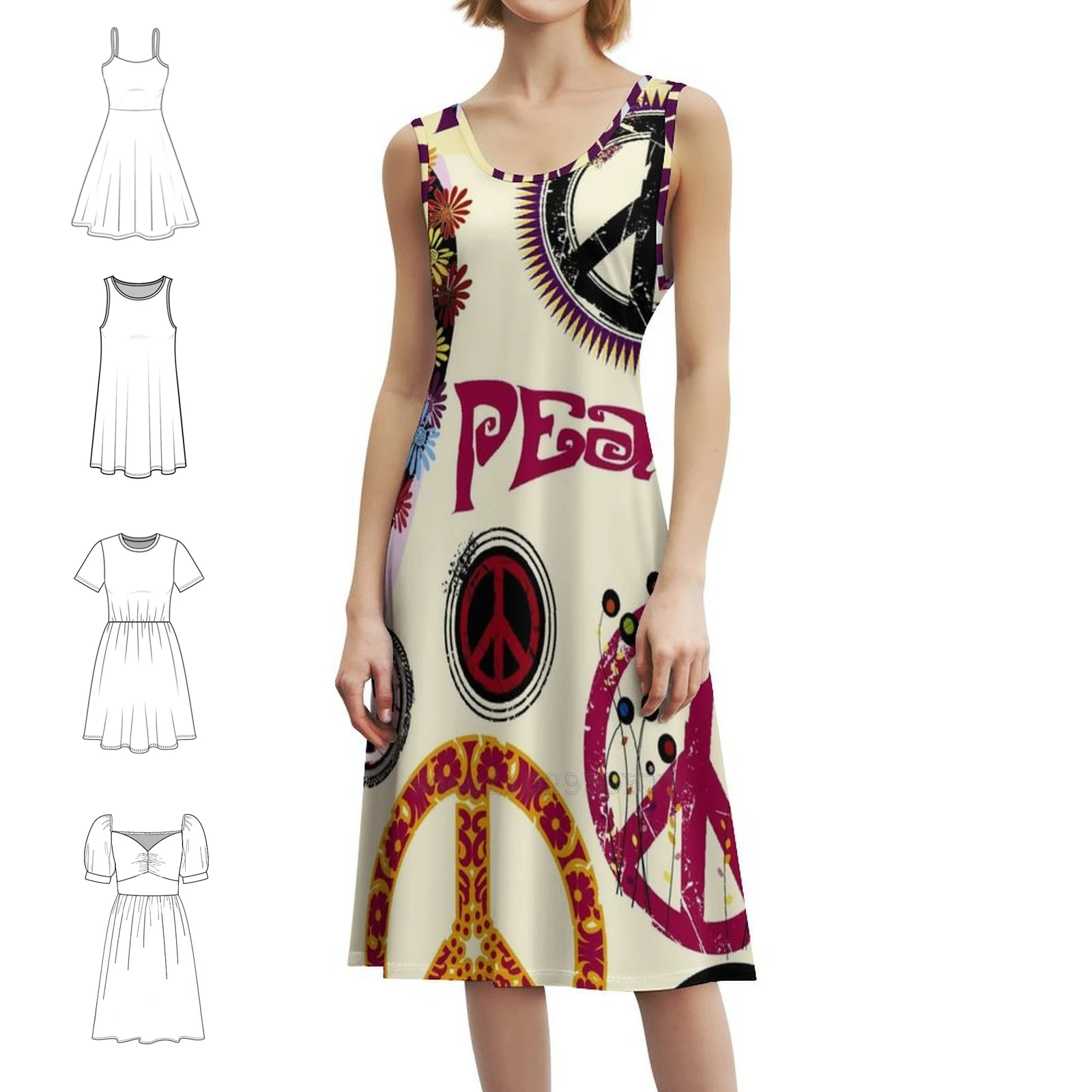

Flower Power Peace And Love Hippie Сексуальное платье для отпуска для женщин Пляжная вечеринка День рождения Мини-платье Peace Love Peace Hippie Ретро
