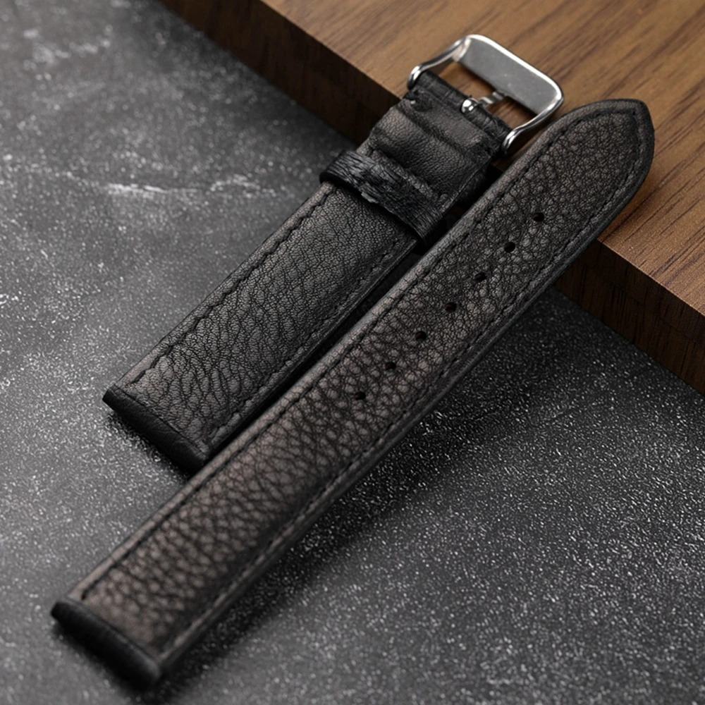 Black Brown Ostrich Leather Strap 18 19 20 21 22MM Soft Leather Watchband Vintage Style Luxury Leather Men Bracelet Handmade