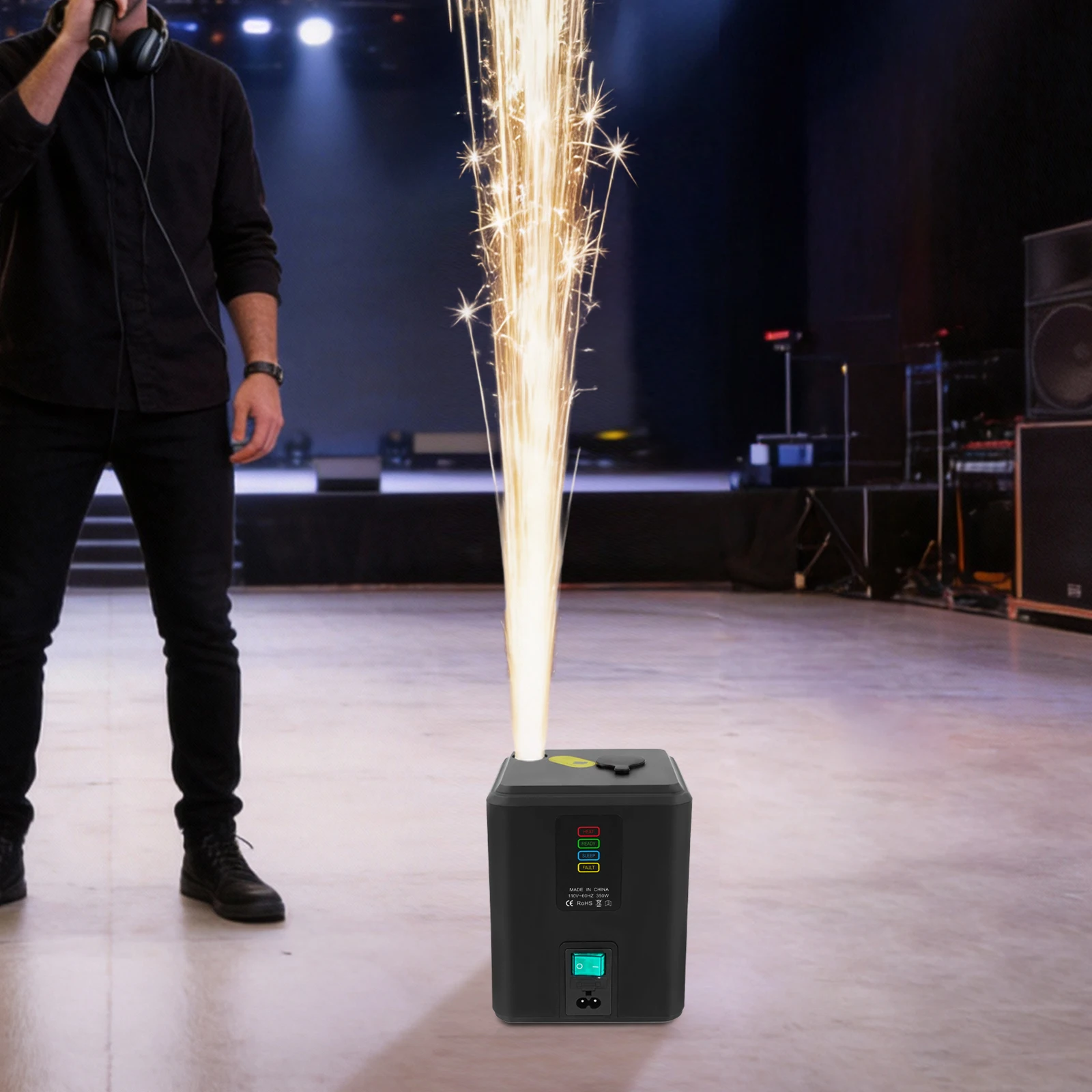 Mini Cold Spark Machine, 350W Stage Effect Lighting with Remote Control, ABS Floor Standing Visual Effect Device for DJ Weddings Parties Concerts view 2