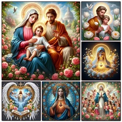 DIY diamentowe malowanie ściegiem krzyżykowym 5D religijny obraz rodziny świętej pełny haft diamentowy mozaika jezus maria Home Decor