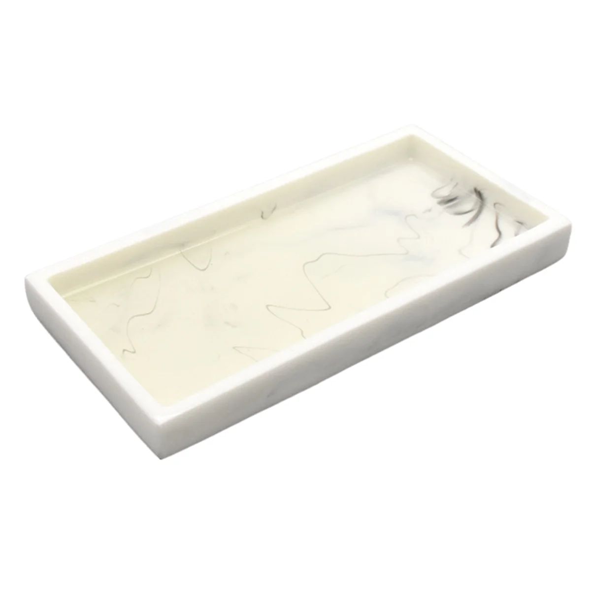 Marble Pattern Resin Tray Non Slip Rectangular Plate Countertop Bathroom Soap Shampoo Storage Tray Home Decor,White