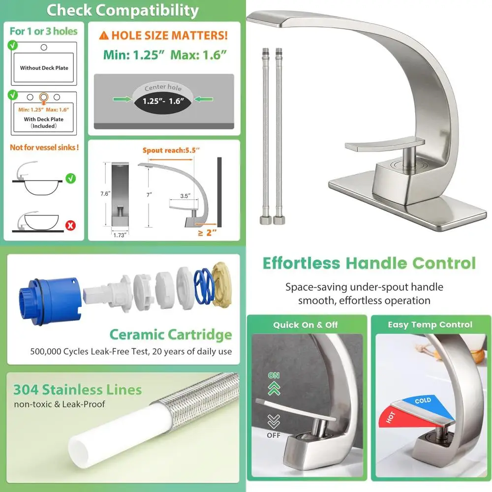 

Современный смеситель для раковины из матового никеля с одним отверстием и 1 ручкой, твердый латунный смеситель для ванной комнаты с изогнутым изливом