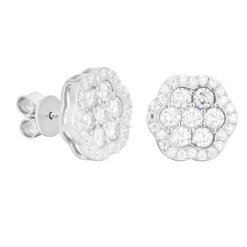 S925 Silver Moissanite Earrings High-Grade Hexagonal Flower Design Four-Season Fashion Jewelry for Men and Women