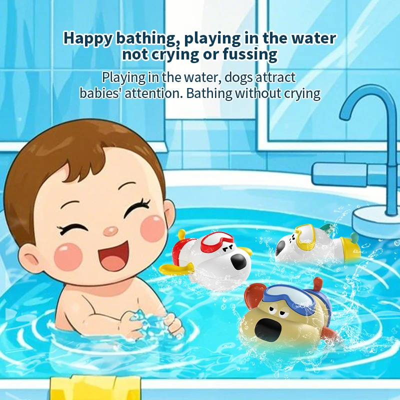 Children's Bath Time Fun Spring Winding Toy Water-loving Dogs Bathroom Plaything Interactive Bathtub Toy for Kids